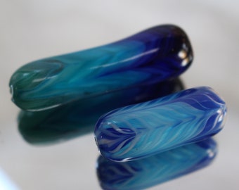 Set of Two Ombre Blue Lampwork Focal Beads, Blue Beads, Colorful Beads, Blue Glass Beads. Ombre Bead, Glass Ombre Beads