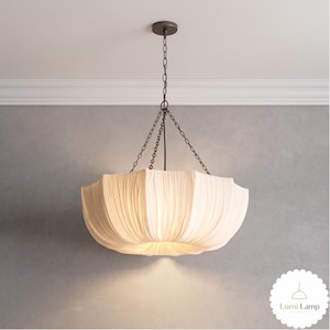 Japanese Fabric Pendant Light, Wabi Sabi Minimalist Chandelier, Retro Hanging Lamp for Living Room, Dining Room or Bedroom Zen Home Decor