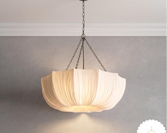 Japanese Fabric Pendant Light, Wabi Sabi Minimalist Chandelier, Retro Hanging Lamp for Living Room, Dining Room or Bedroom Zen Home Decor