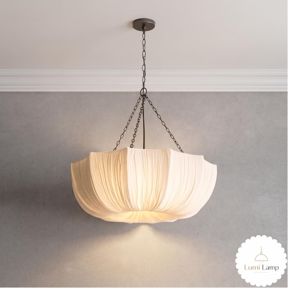 Japanese Fabric Pendant Light, Wabi Sabi Minimalist Chandelier, Retro Hanging Lamp for Living Room, Dining Room or Bedroom Zen Home Decor