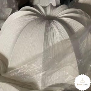 May include: A white, pleated, dome-shaped lamp shade with a textured, paper-like surface. The shade features a central opening at the top and is partially wrapped in clear plastic packaging. A small white circular logo reads Lumi Lamp.