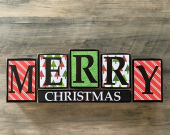 Wood Merry Christmas Blocks, Wood  Christmas Sign, christmas gift, christmas blocks, Christmas block sign, christmas mantel decor