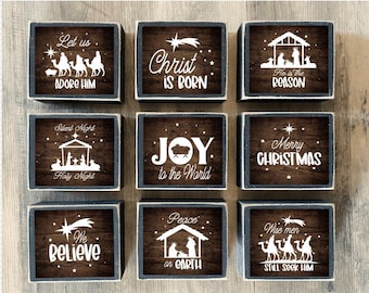 RELIGIOUS sign, nativity scene, tiered tray decor, Christmas decor, Jesus Christ, religious gift, Christian Christmas decor, blocks signs