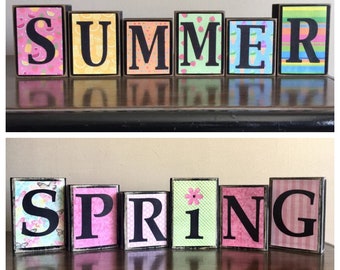 Wood Spring blocks, reversible sign, Spring Decor, spring decoration, Summer decor Summer sign, summer blocks, watermelon, tulip,