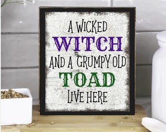 Halloween Decor, A wicked Witch and a  Grumpy Old Toad Live Here sign, Halloween sign, Wood Halloween block sign, fall decor, witch decor