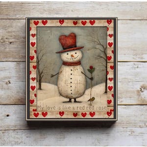 Valentine gift, Valentine Snowman block, love sign, winter decor,  Valentine decor, tiered tray decor, snowman sign, snowman sign, primitive