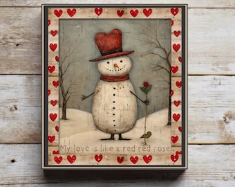 Valentine gift, Valentine Snowman block, love sign, winter decor,  Valentine decor, tiered tray decor, snowman sign, snowman sign, primitive