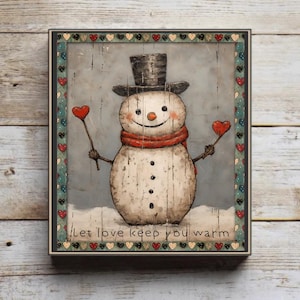 Valentine gift, Valentine Snowman block, love sign, winter decor,  Valentine decor, tiered tray decor, snowman sign, snowman sign, primitive