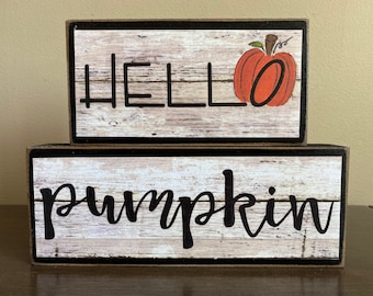 Wood Fall Blocks, Hello Pumpkin Sign, wood fall decor, pumpkin decor, halloween blocks, fall sign, autumn decor, fall decoration, Halloween