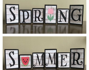 Wood Spring blocks, reversible sign, Spring Decor, spring decoration, Summer decor Summer sign, summer blocks, watermelon, tulip,