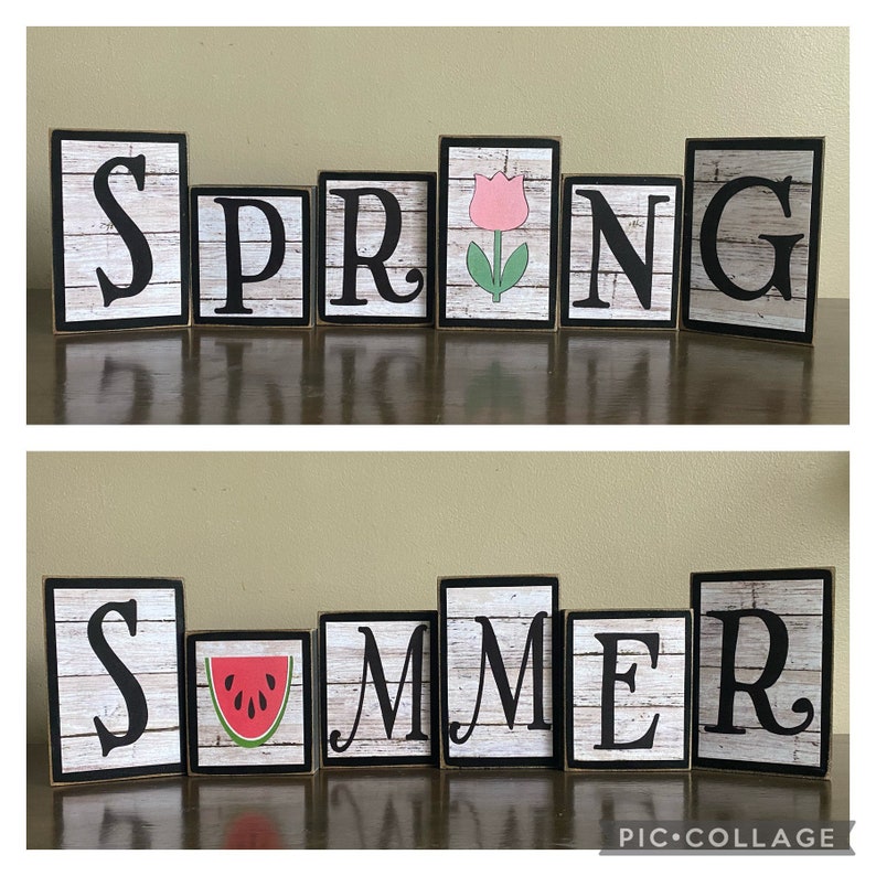 Wood Spring Blocks, Reversible Sign, Spring Decor, Spring Decoration ...