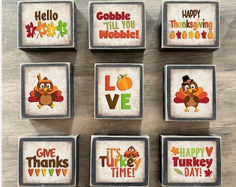 Thanksgiving decor, Thanksgiving  sign, Tiered tray decor, mini sign, cute thanksgiving, fall decor, happy turkey day, gobble til you wobble