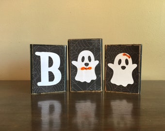 Wood Boo Blocks - Wood Halloween blocks - Seasonal decor, halloween decor, halloween blocks, ghosts , fall decor, mantel decor, ghost decor