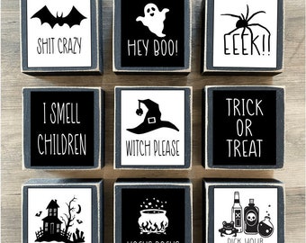 Halloween Decor, Halloween sign, Creepy, Tiered tray decor, mini sign, bat shit crazy, Hocus Pocus, trick or treat, I smell children, boo