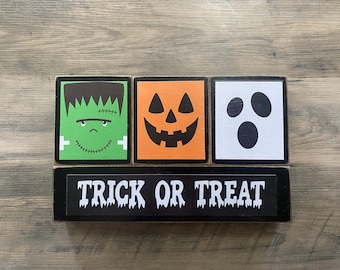Wood Trick or Treat Blocks, Wood Halloween blocks, trick or treat sign, halloween sign, halloween decor, halloween decoration, mantel decor