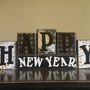 Wood Happy New Year Blocks, Wood New Years sign, Happy New Year Sign, mantel decor, New Year's Eve decor,