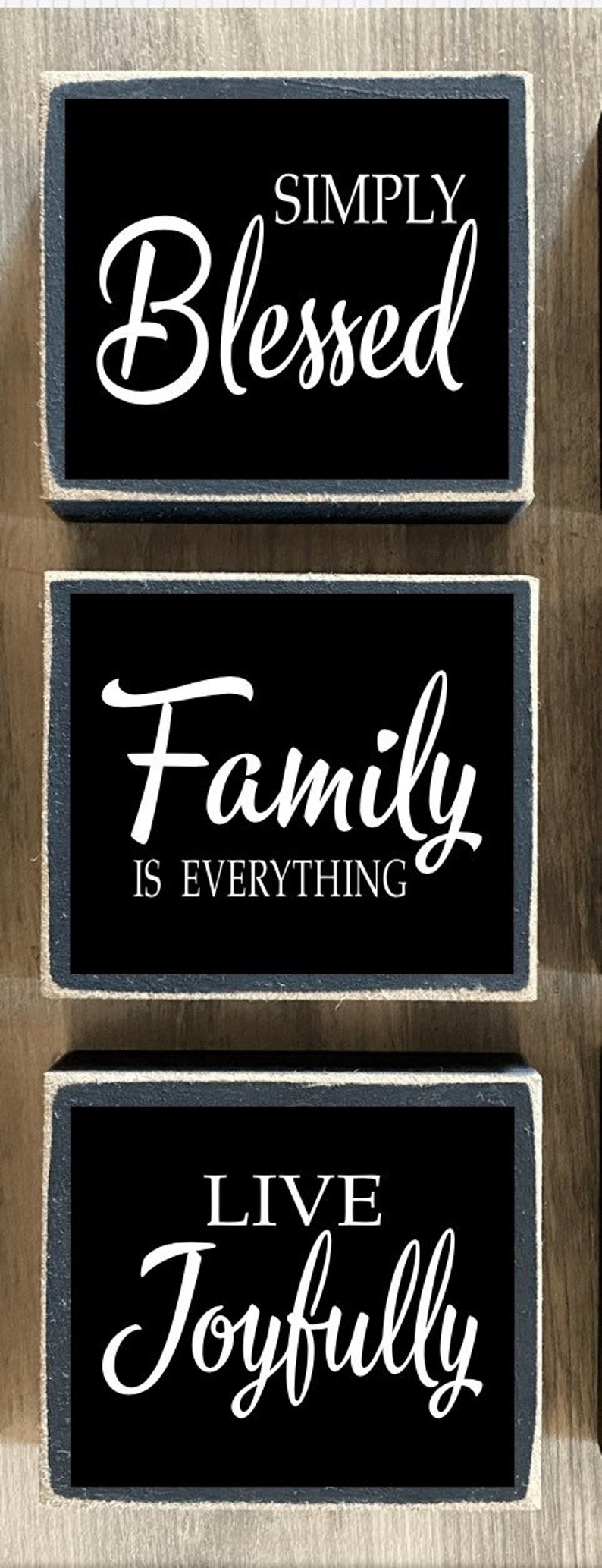 Farmhouse Decor, FarmhouseTiered tray decor, mini signs, family is everything, faith over fear, simply blessed, love simply, gather together image 3