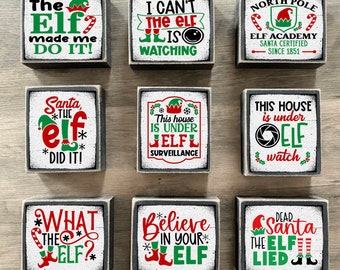 Christmas decor, elf decor, tiered tray decor, mini block sign, gift,  elf camera, elf serveillance, the elf made me do it, the elf lied