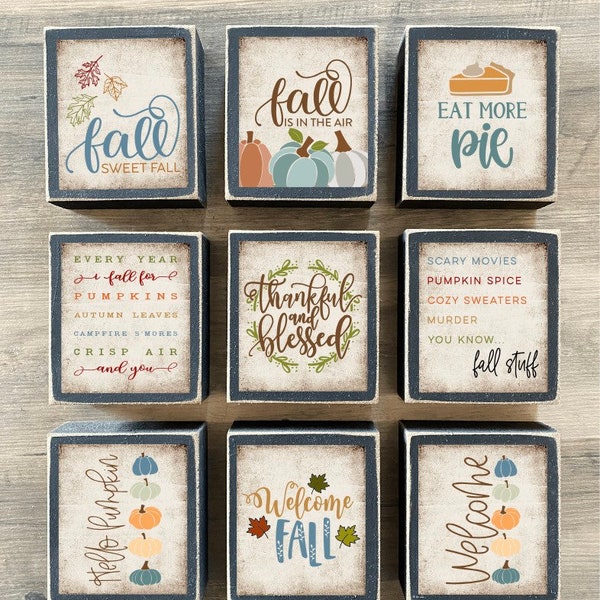 Fall decor, Thanksgiving decor, fall  signs, Tiered tray decor, mini sign, thankful grateful, fall is in the air, fall sweet fall, welcome