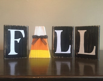 Wood Fall Blocks, Candy corn blocks, wood fall decor, halloween decor, candy corn decor, halloween blocks, fall block sign