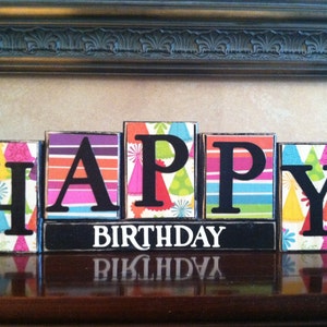 HAPPY BIRTHDAY Wood Block Sign / Kid&#39;s Birthday Party Home Decor / Birthday Party Accessories