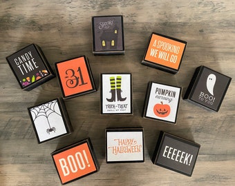 Halloween Decor, Halloween sign, Fall decor, Tiered tray decor,  home decor, Fall sign, mini signs, Boo blocks, spider decor