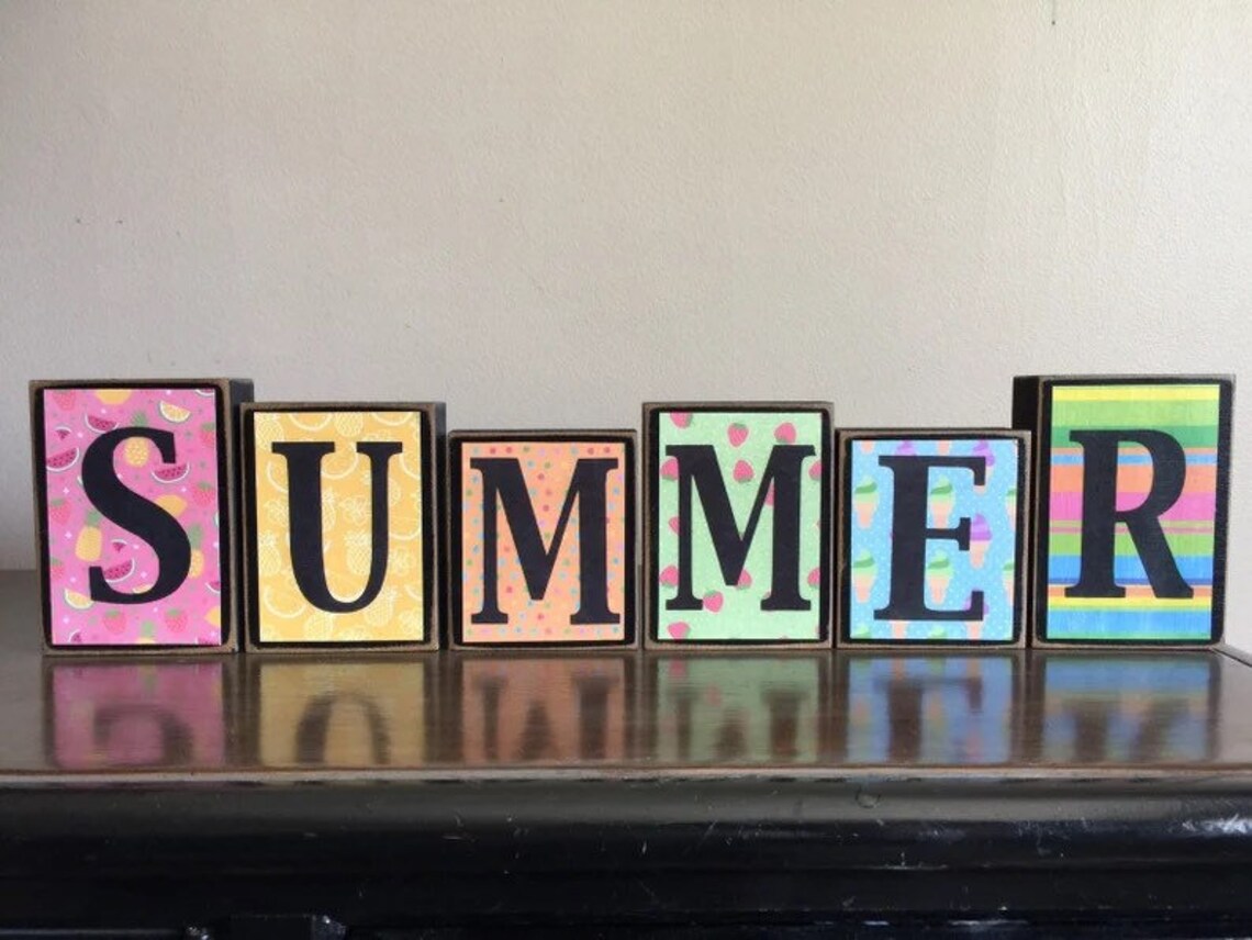 Wood Spring Blocks, Reversible Sign, Spring Decor, Spring Decoration ...