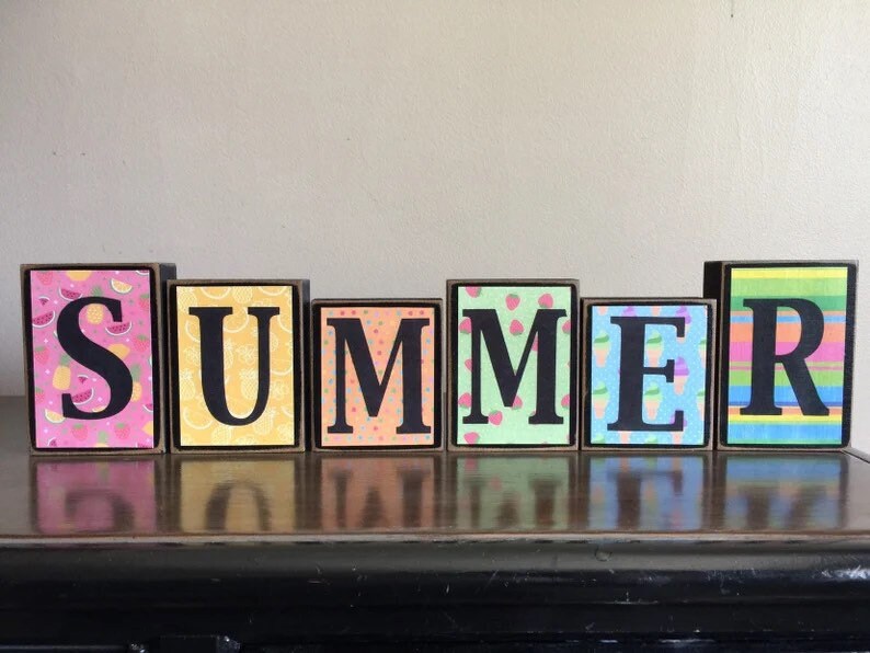 Wood Spring Blocks, Reversible Sign, Spring Decor, Spring Decoration ...