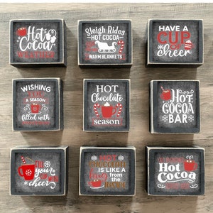 Hot cocoa signs, Christmas decor, Christmas tiered tray decor, mini Christmas signs, cocoa bar, hot chocolate