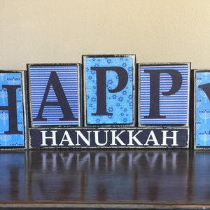 Wood Happy Hanukkah Blocks, Wood Happy Hanukkah Sign, Hanukkah decor, Hanukkah mantel, mantel decoration, Hanukkah decoration, blocks