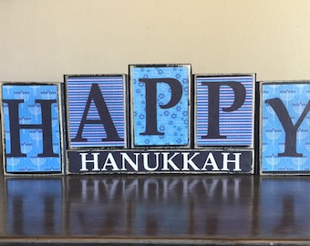 Wood Happy Hanukkah Blocks, Wood Happy Hanukkah Sign, Hanukkah decor, Hanukkah mantel, mantel decoration, Hanukkah decoration, blocks