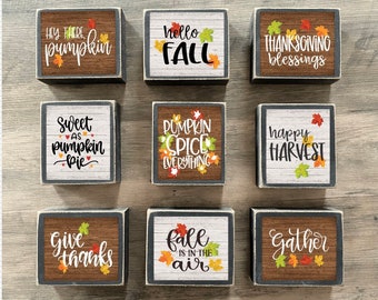 Fall decor, Thanksgiving decor, fall  signs, Tiered tray decor, mini sign, gather, happy harvest, give thanks, hello fall, hey there pumpkin