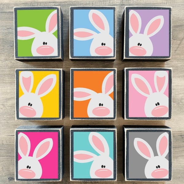 Easter Decor, Easter Tiered tray decor, mini Easter signs, Easter blocks, bunny sign, pastel bunny, Easter decoration, bunny decoration