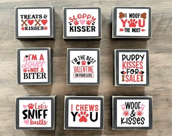 Dog Valentines Day Decor, Valentine Tiered tray decor, mini Valentine signs, Valentines Day blocks, dog decor, puppies kisses, dog lover