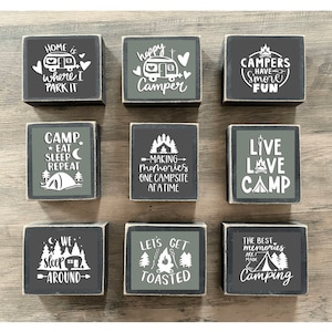 Camping decor, Summer Decor, Tiered tray decor, mini Camping sign, happy camper,Fathers Day gift, home is where I park it, s’mores, campfire