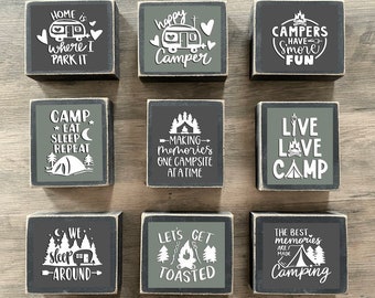 Camping decor, Summer Decor, Tiered tray decor, mini Camping sign, happy camper,Fathers Day gift, home is where I park it, s’mores, campfire