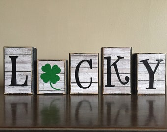 St. Patricks Day decor, Wood LUCKY Blocks, St Patricks Day Blocks, home decor, farmhouse decor, shamrock, Saint Patricks day decor