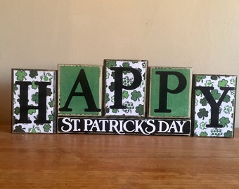 St. Patricks Day decor, Happy St patricks day Blocks, St Patricks Day sign , home decor, Wood block letters, wood block sign, St Pattys day