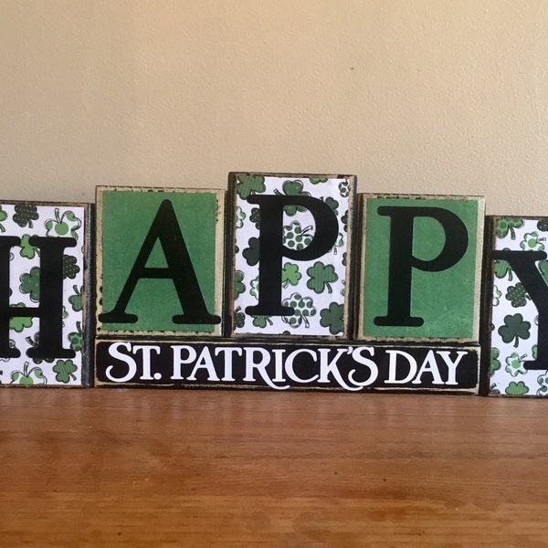St. Patricks Day decor, Happy St patricks day Blocks, St Patricks Day sign , home decor, Wood block letters, wood block sign, St Pattys day