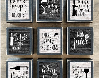 Wine Decor, Bar decor, Tiered tray decor, mini Wine signs, bar signs, Wood Blocks, bar decoration, mom juice, I make pour decisions, gift