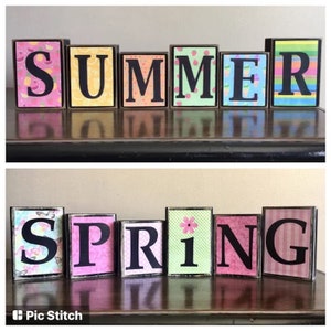Wood Spring blocks, reversible sign, Spring Decor, spring decoration, Summer decor Summer sign, summer blocks, watermelon, tulip,