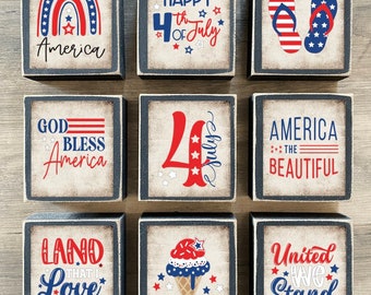 July 4th Decor, 4th of July decor, Tiered tray decor, patriotic decor, USA decor, Independence Day decor, American decor, mini signs