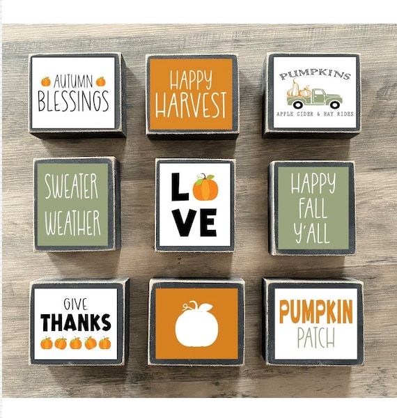 Fall decor, Thanksgiving decor, fall  signs, Tiered tray decor, mini sign, pumpkin, happy harvest, give thanks, happy fall y’all, fall truck