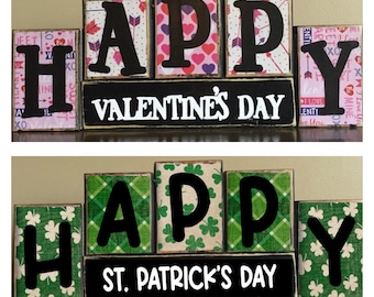 REVERSIBLE!!  Valentines Day decor, St Patrick’s blocks, Wood Valentines sign, St. Patrick’s sign, Valentine's gift, Happy St Patrick’s Day