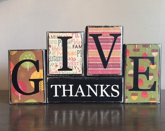 Wood Fall Blocks, Give Thanks Blocks, Give Thanks sign, Home Decor, thanksgiving decor, Thanksgiving decoration, mantel decoration