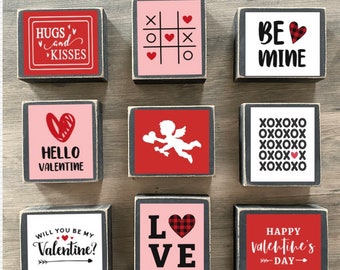 Valentines Day Decor, Valentine Tiered tray decor, mini Valentine signs, Valentine tic tax toe, love, be mine, xoxo, love, block signs