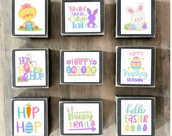 Easter Decor, Easter Tiered tray decor, mini Easter block signs, Easter blocks, happy Easter, easter bunny, easter chick, spring decor