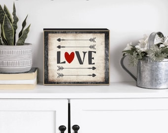 Valentines Day Decor, Valentine Tiered tray decor, small Valentine sign, Valentines Day blocks, love, red heart, love sign, love block