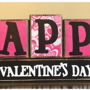 Valentine's Day Decor, Wood Happy Valentines Day sign, valentines day blocks Wood Valentine's block sign -valentines day mantel decor