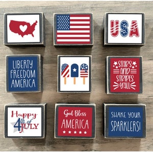 July 4th Decor, 4th of July decor, Tiered tray decor, patriotic decor, USA decor, Independence Day decor, god bless America, mini signs